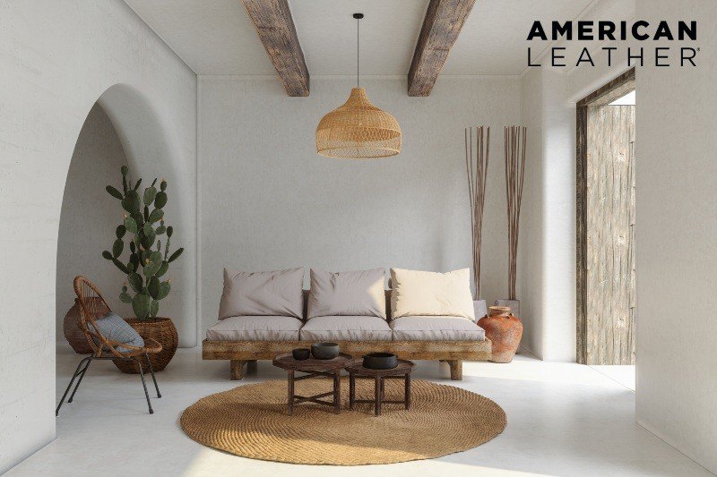 Bohemian rustic living room with natural textures in Dublin, OH