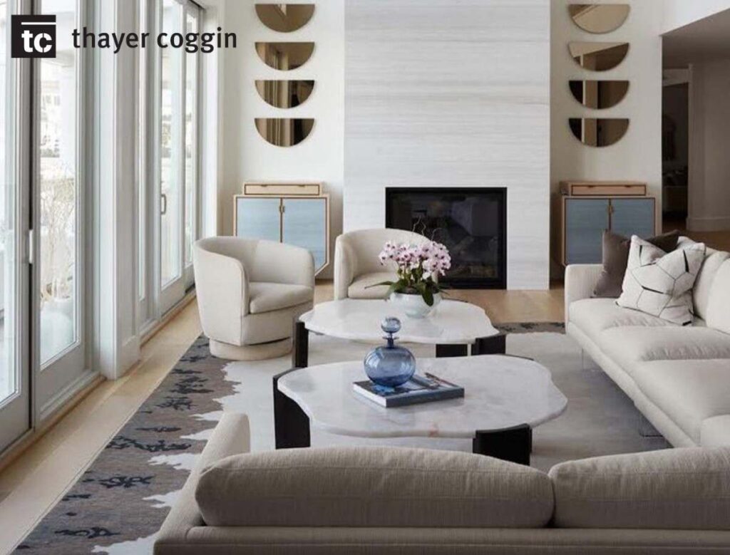 Modern living room featuring Thayer Coggin Roxy chairs in Dublin, OH