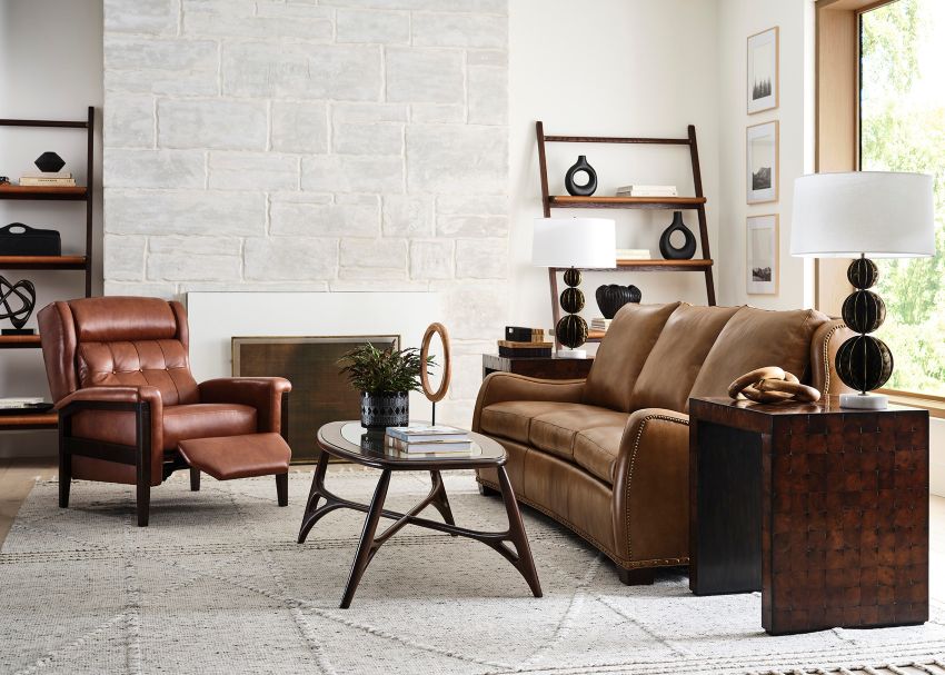 Green tufted leather sofa set in an elegant lounge area in Central Ohio